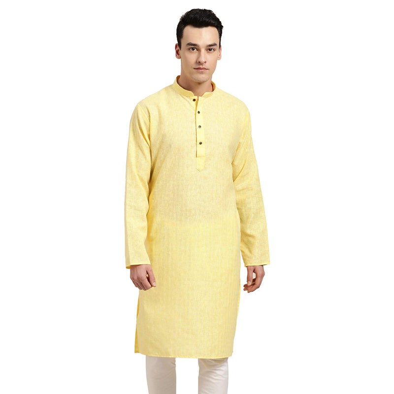 Sojanya (Since 1958 Men'S Cotton Linen Yellow Checked Only Long Kurta, Size 36 - Image 1